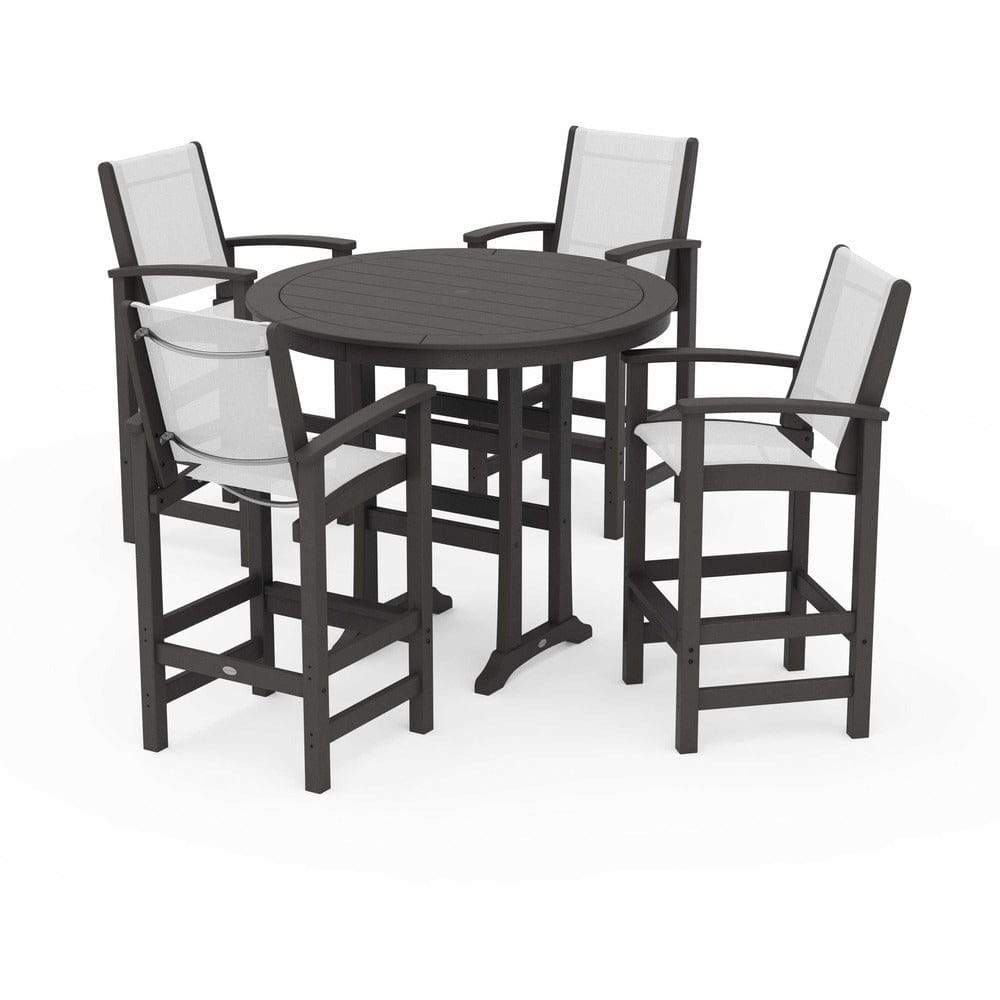 POLYWOOD® Outdoor Furniture Vintage Coffee / White Sling POLYWOOD® - Coastal 5-Piece Nautical Trestle Bar Set - PWS304