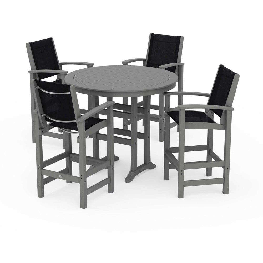 POLYWOOD® Outdoor Furniture Slate Grey / Black Sling POLYWOOD® - Coastal 5-Piece Nautical Trestle Bar Set - PWS304
