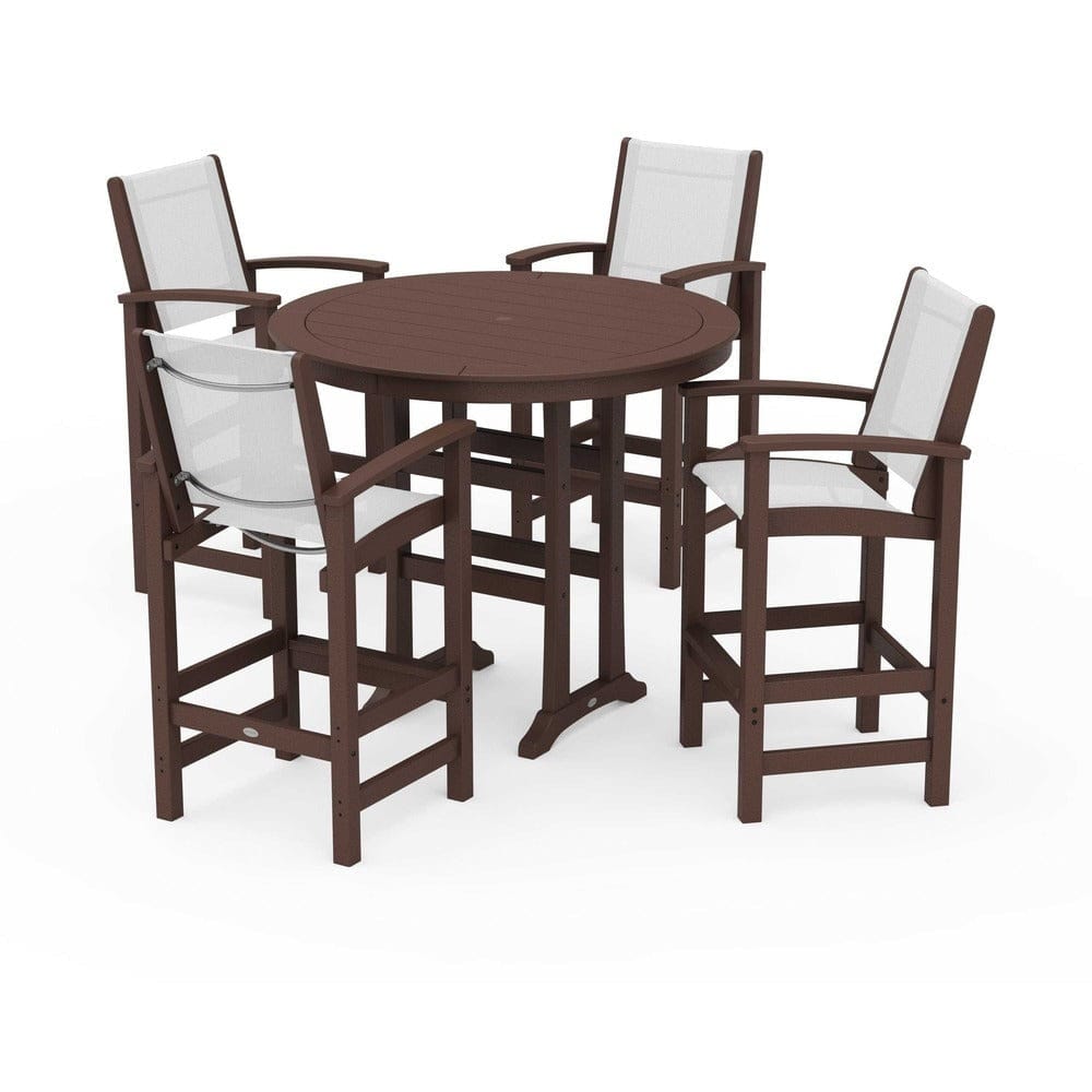 POLYWOOD® Outdoor Furniture Mahogany / White Sling POLYWOOD® - Coastal 5-Piece Nautical Trestle Bar Set - PWS304