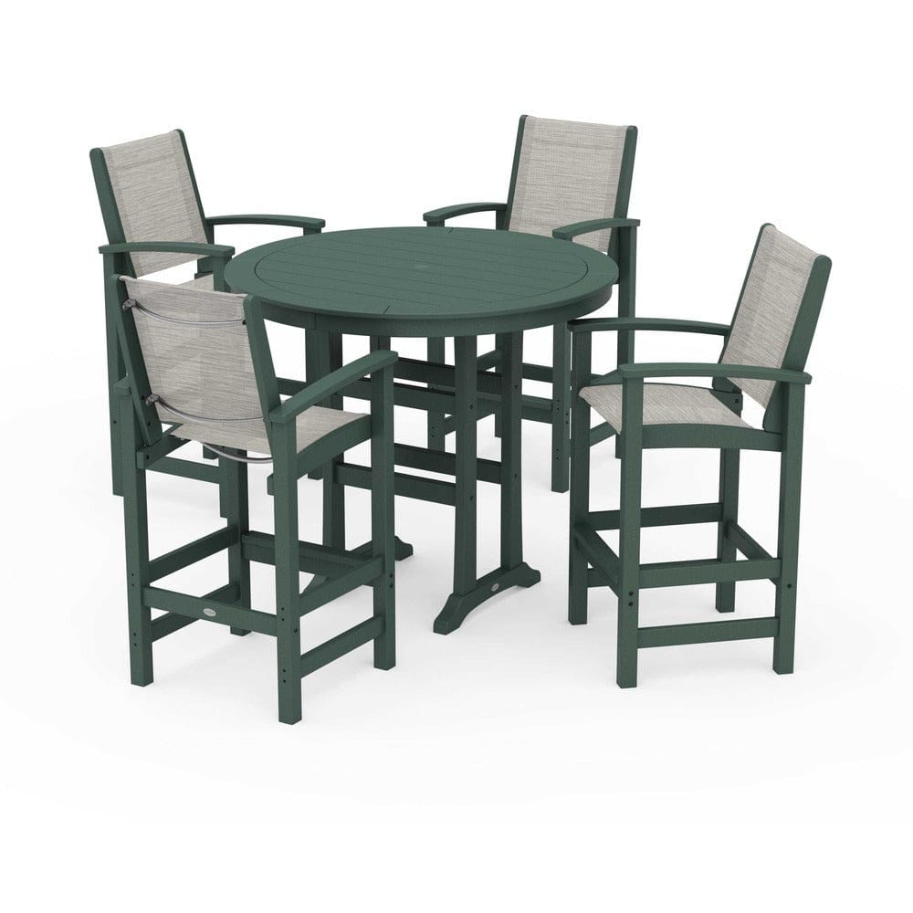 POLYWOOD® Outdoor Furniture Green / Birch Sling POLYWOOD® - Coastal 5-Piece Nautical Trestle Bar Set - PWS304