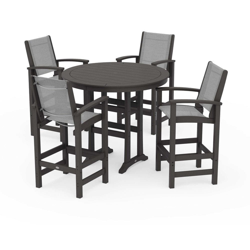 POLYWOOD® Outdoor Furniture Vintage Coffee / Metallic Sling POLYWOOD® - Coastal 5-Piece Nautical Trestle Bar Set - PWS304
