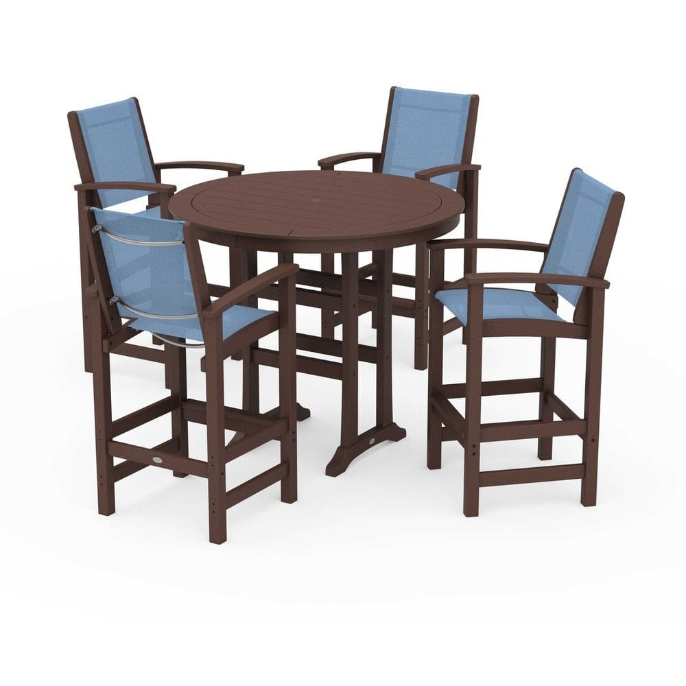 POLYWOOD® Outdoor Furniture Mahogany / Poolside Sling POLYWOOD® - Coastal 5-Piece Nautical Trestle Bar Set - PWS304