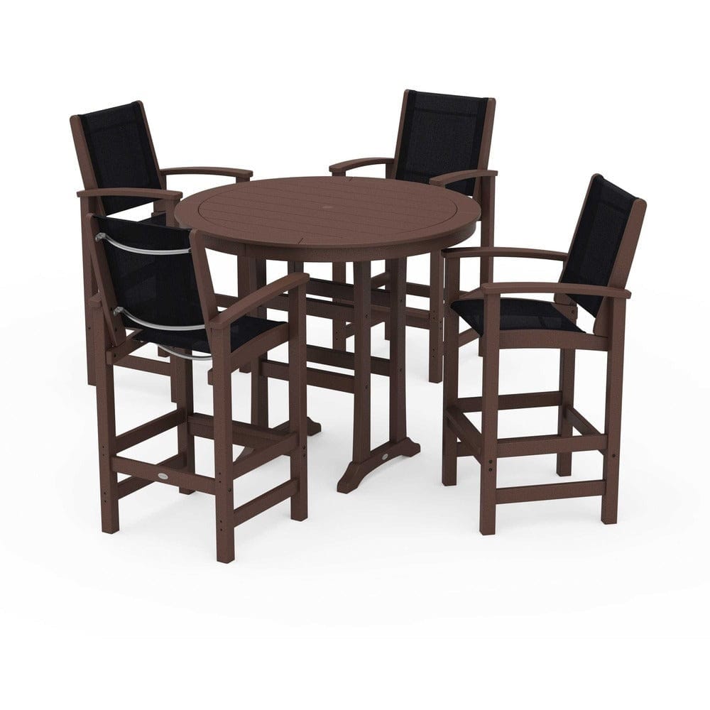 POLYWOOD® Outdoor Furniture Mahogany / Black Sling POLYWOOD® - Coastal 5-Piece Nautical Trestle Bar Set - PWS304