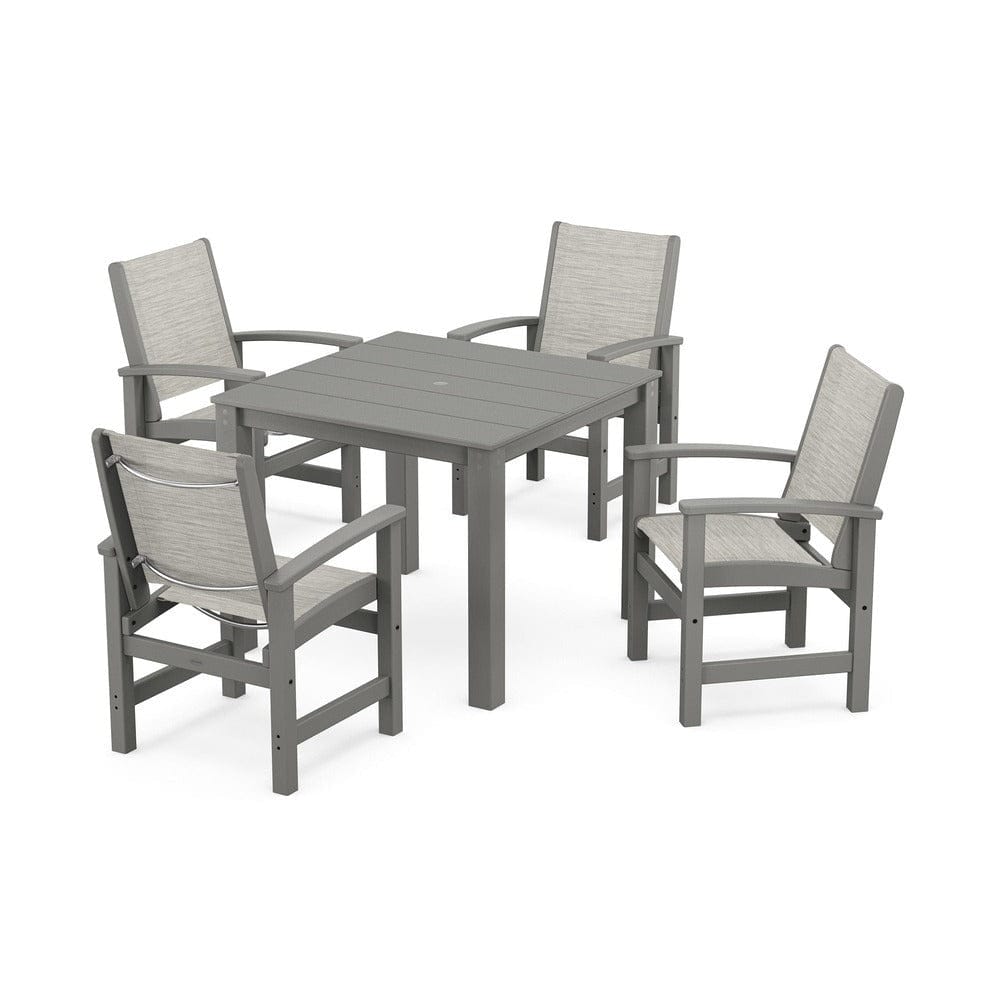 POLYWOOD® Outdoor Furniture Slate Grey / Birch Sling POLYWOOD® - Coastal 5-Piece Parsons Dining Set - PWS2278