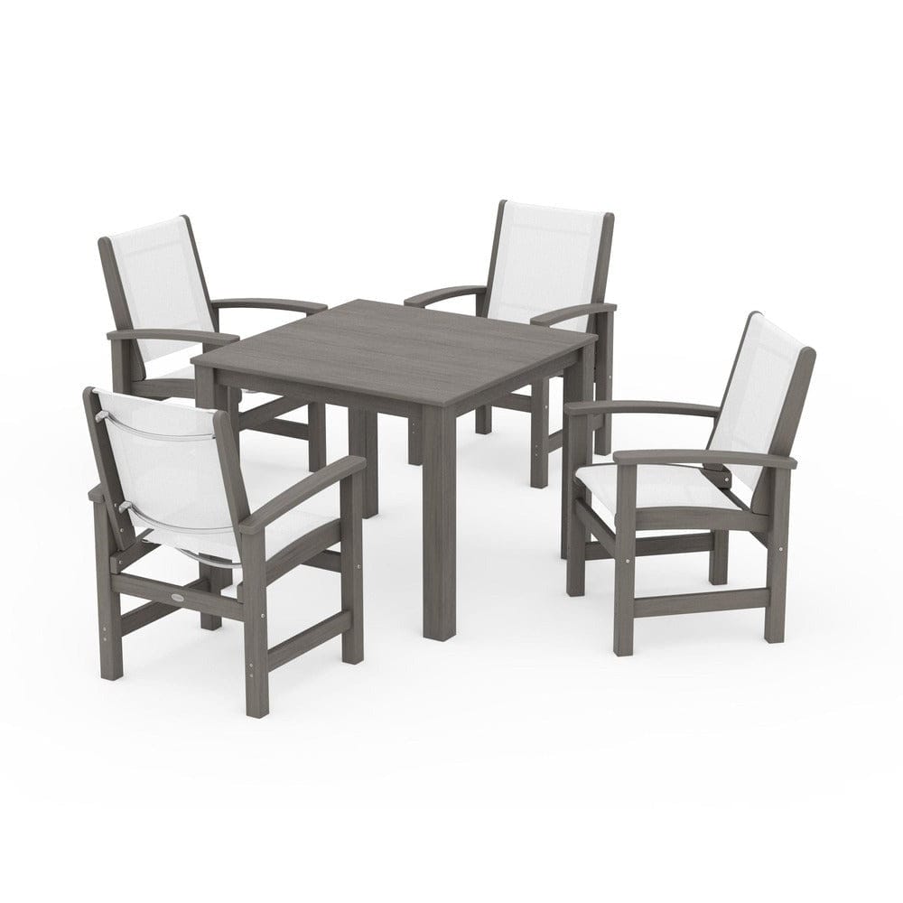 POLYWOOD® Outdoor Furniture Driftwood / White Sling POLYWOOD® - Coastal 5-Piece Parsons Dining Set - PWS2278