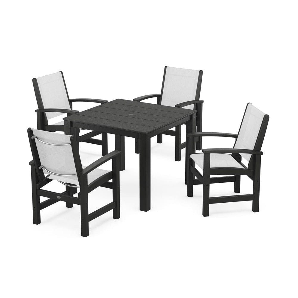 POLYWOOD® Outdoor Furniture Black / White Sling POLYWOOD® - Coastal 5-Piece Parsons Dining Set - PWS2278