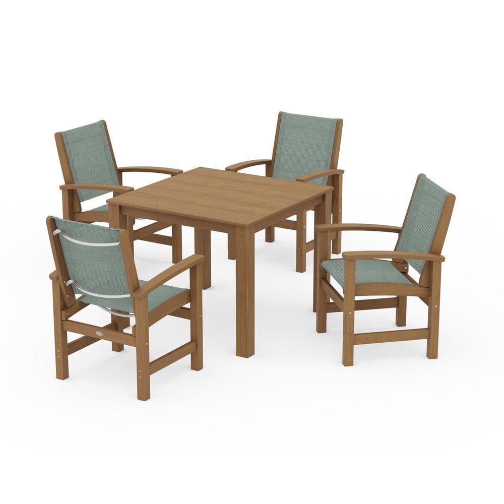 POLYWOOD® Outdoor Furniture Natural / Dupioni Sea Mist Sling POLYWOOD® - Coastal 5-Piece Parsons Dining Set - PWS2278