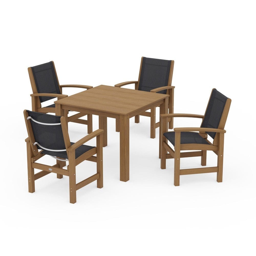 POLYWOOD® Outdoor Furniture Natural / Black Sling POLYWOOD® - Coastal 5-Piece Parsons Dining Set - PWS2278