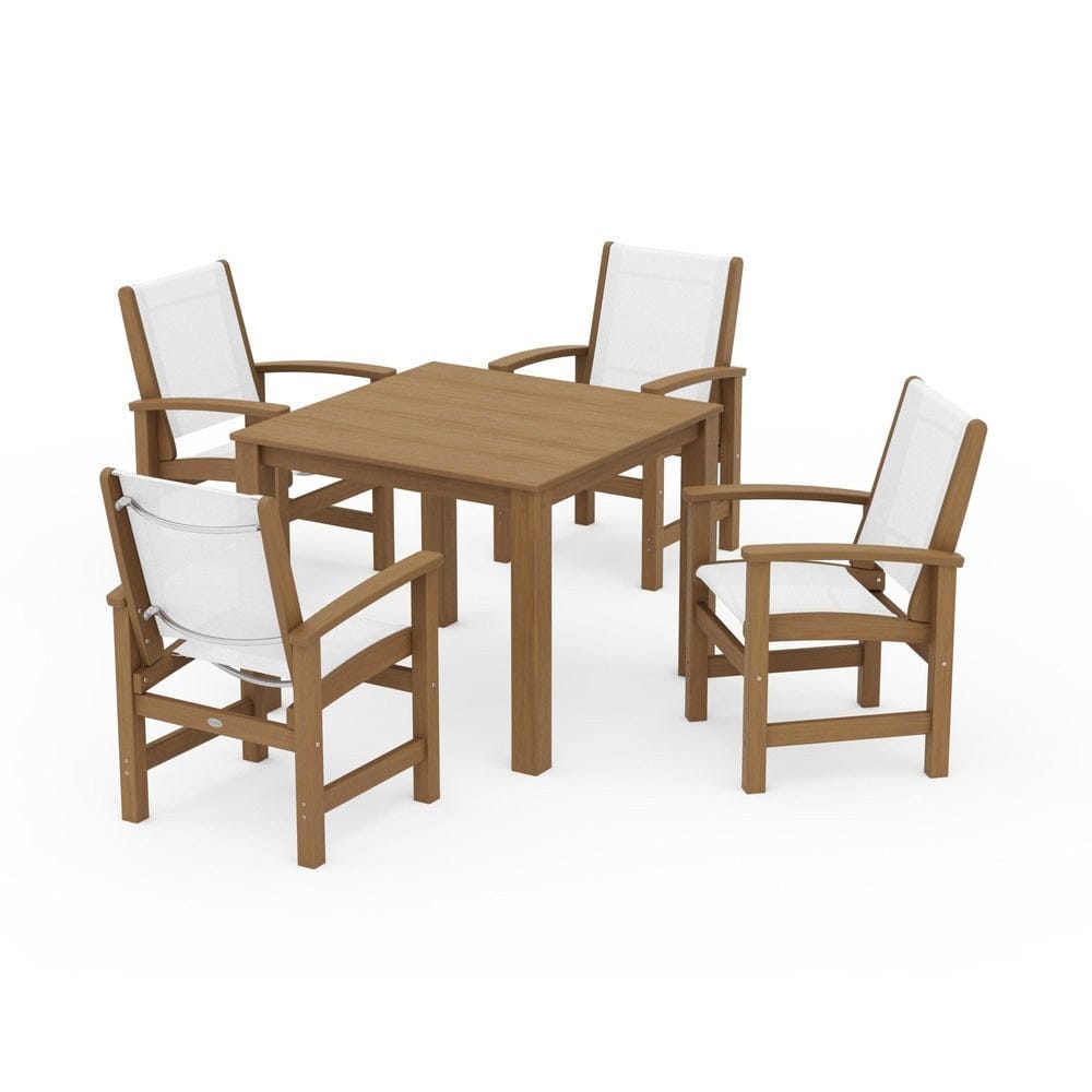 POLYWOOD® Outdoor Furniture Natural / White Sling POLYWOOD® - Coastal 5-Piece Parsons Dining Set - PWS2278