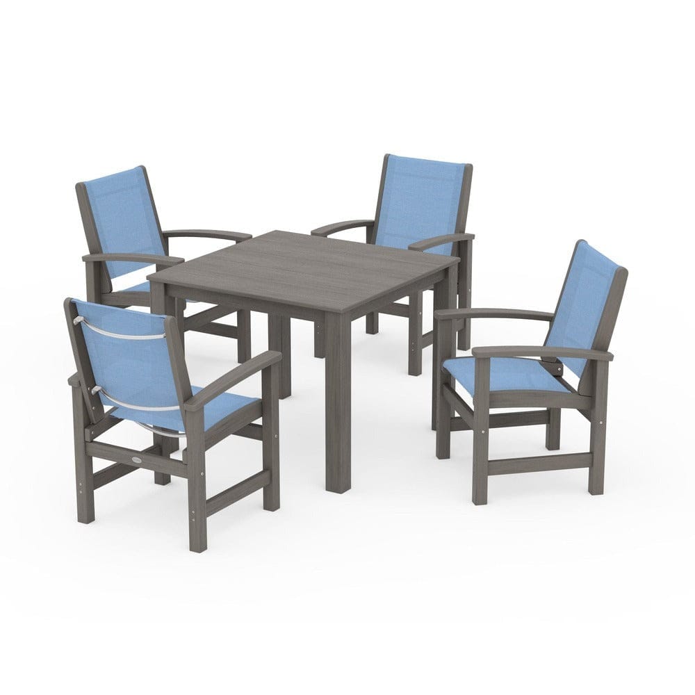 POLYWOOD® Outdoor Furniture Driftwood / Poolside Sling POLYWOOD® - Coastal 5-Piece Parsons Dining Set - PWS2278