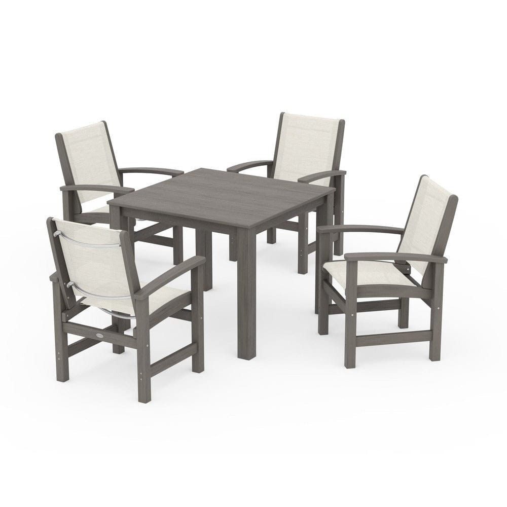 POLYWOOD® Outdoor Furniture Driftwood / Parchment Sling POLYWOOD® - Coastal 5-Piece Parsons Dining Set - PWS2278