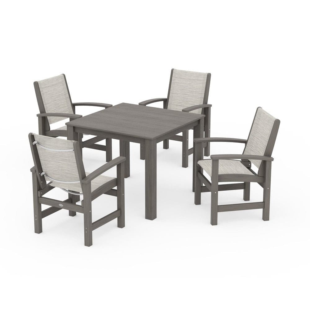 POLYWOOD® Outdoor Furniture Driftwood / Birch Sling POLYWOOD® - Coastal 5-Piece Parsons Dining Set - PWS2278