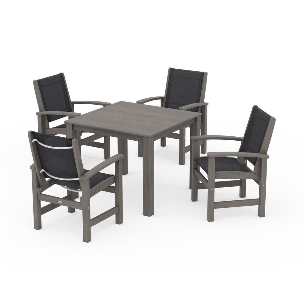 POLYWOOD® Outdoor Furniture Driftwood / Black Sling POLYWOOD® - Coastal 5-Piece Parsons Dining Set - PWS2278