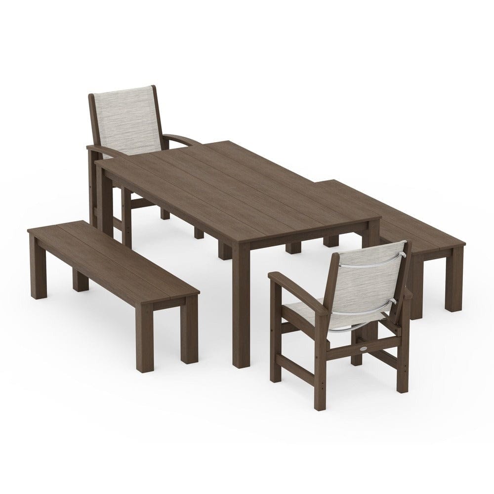 POLYWOOD® Outdoor Furniture POLYWOOD® - Coastal 5-Piece Parsons Dining Set with Benches - PWS2277
