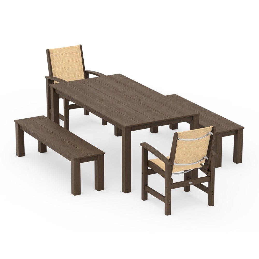 POLYWOOD® Outdoor Furniture POLYWOOD® - Coastal 5-Piece Parsons Dining Set with Benches - PWS2277