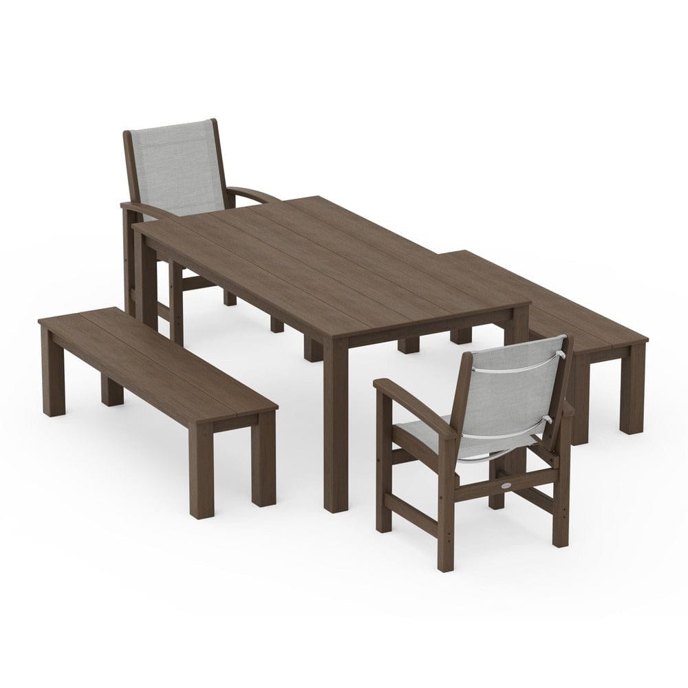 POLYWOOD® Outdoor Furniture POLYWOOD® - Coastal 5-Piece Parsons Dining Set with Benches - PWS2277
