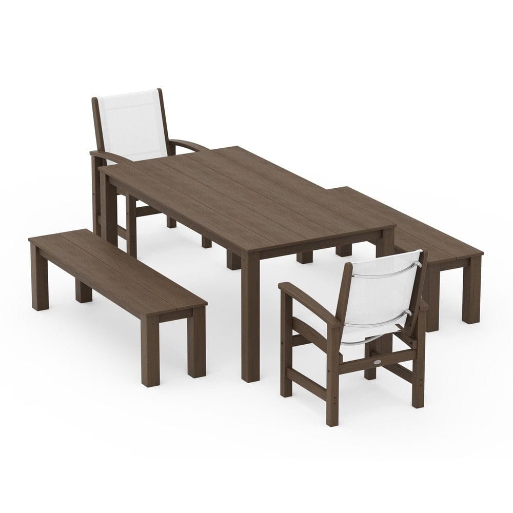 POLYWOOD® Outdoor Furniture POLYWOOD® - Coastal 5-Piece Parsons Dining Set with Benches - PWS2277