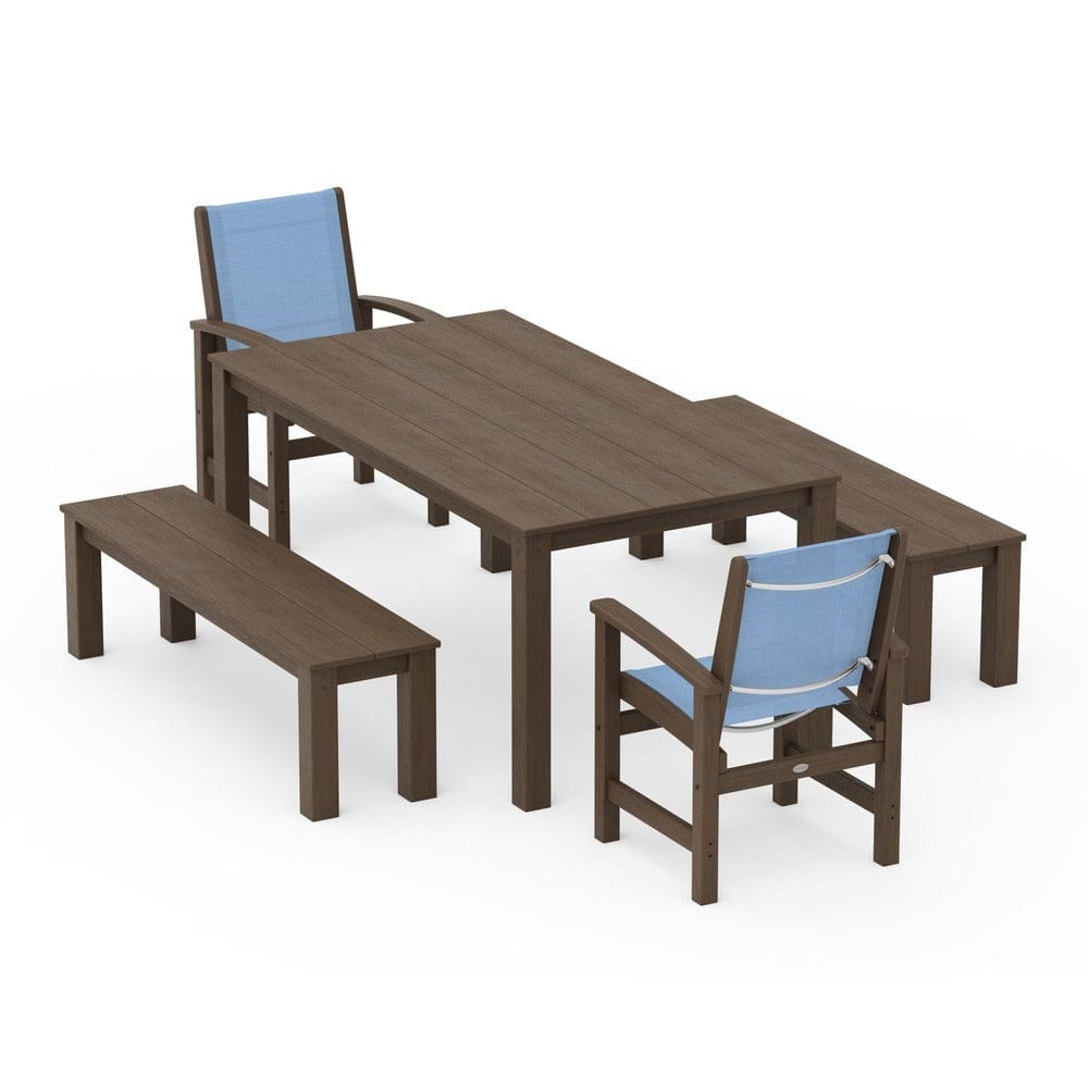 POLYWOOD® Outdoor Furniture POLYWOOD® - Coastal 5-Piece Parsons Dining Set with Benches - PWS2277