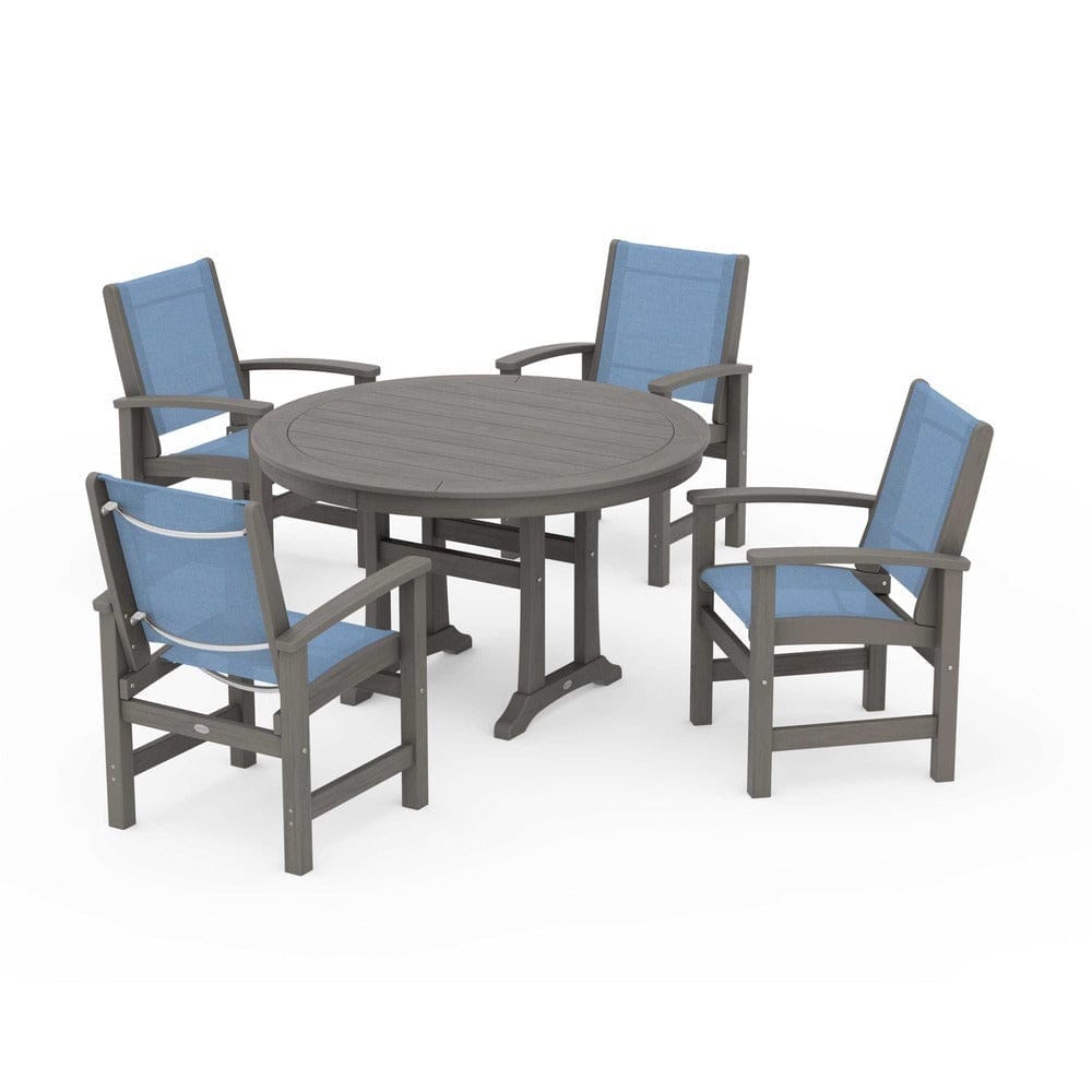 POLYWOOD® Outdoor Furniture POLYWOOD® - Coastal 5-Piece Round Dining Set with Trestle Legs - PWS1119