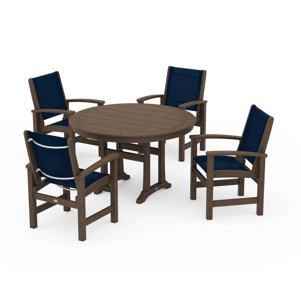 POLYWOOD® Outdoor Furniture POLYWOOD® - Coastal 5-Piece Round Dining Set with Trestle Legs - PWS1119
