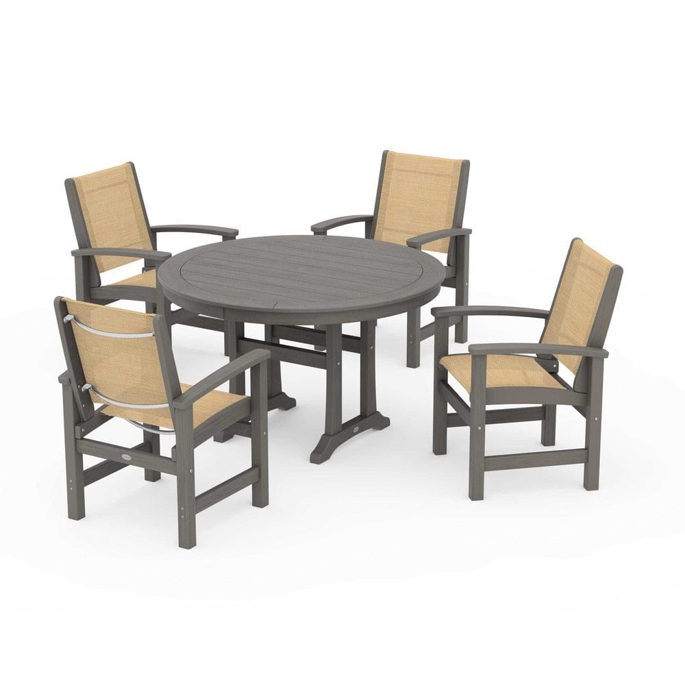 POLYWOOD® - Coastal 5-Piece Round Dining Set with Trestle Legs - PWS1119 Outdoor Furniture POLYWOOD®