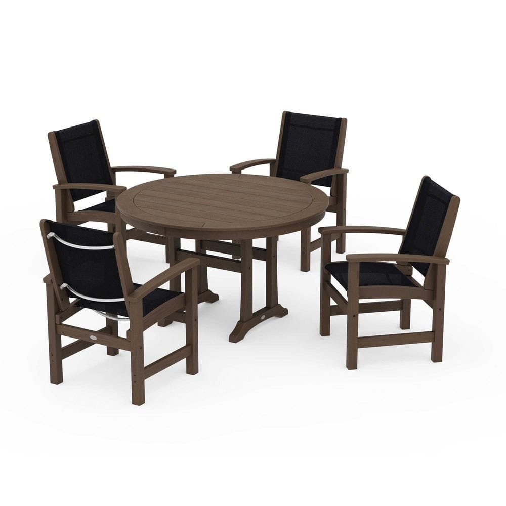 POLYWOOD® Outdoor Furniture POLYWOOD® - Coastal 5-Piece Round Dining Set with Trestle Legs - PWS1119