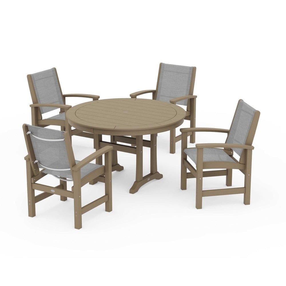 POLYWOOD® Outdoor Furniture POLYWOOD® - Coastal 5-Piece Round Dining Set with Trestle Legs - PWS1119