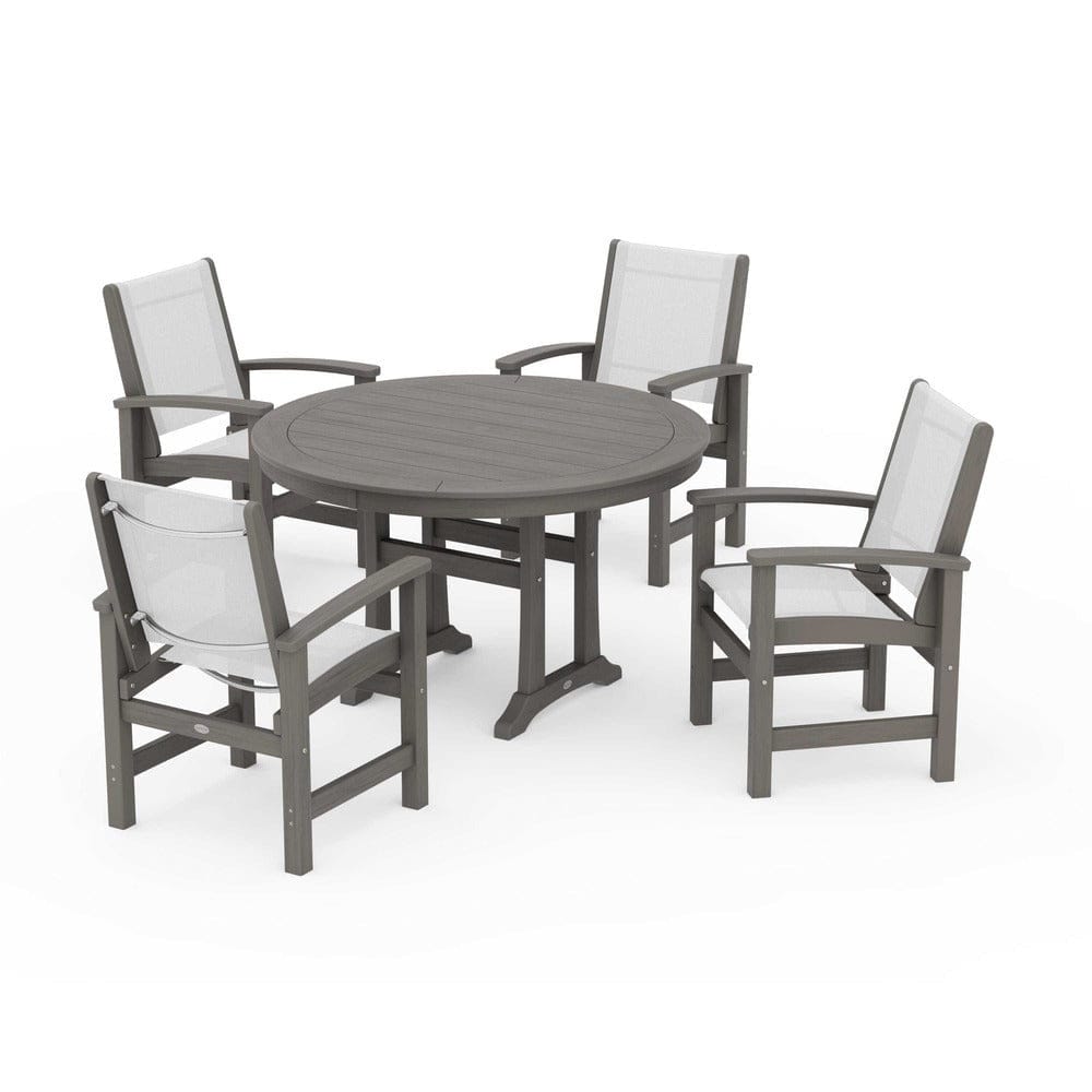 POLYWOOD® Outdoor Furniture POLYWOOD® - Coastal 5-Piece Round Dining Set with Trestle Legs - PWS1119