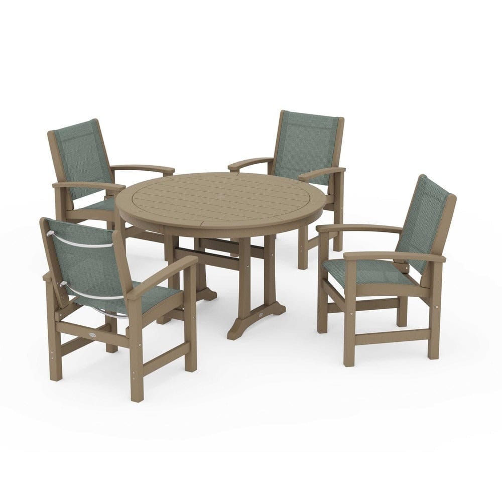 POLYWOOD® Outdoor Furniture POLYWOOD® - Coastal 5-Piece Round Dining Set with Trestle Legs - PWS1119