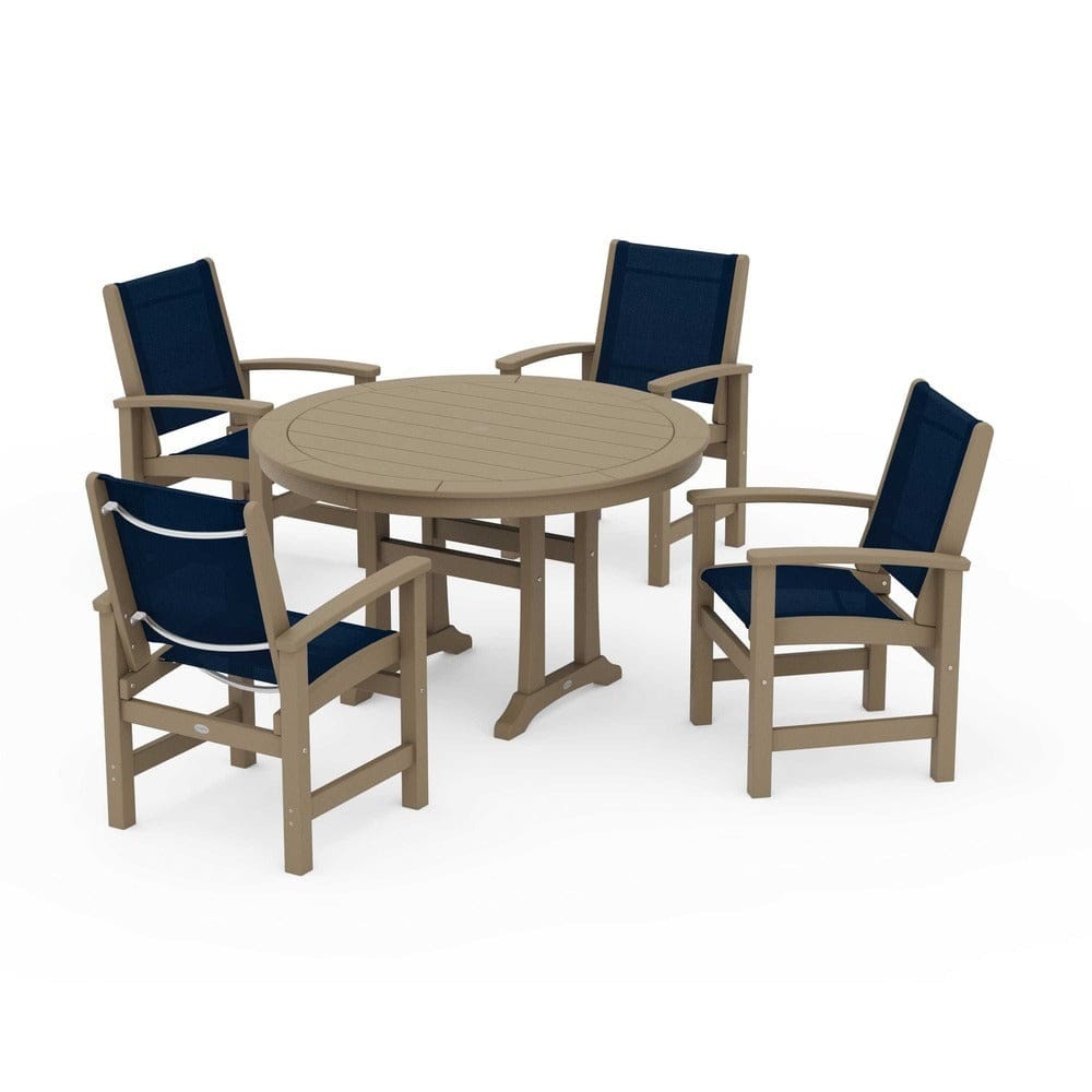 POLYWOOD® Outdoor Furniture POLYWOOD® - Coastal 5-Piece Round Dining Set with Trestle Legs - PWS1119