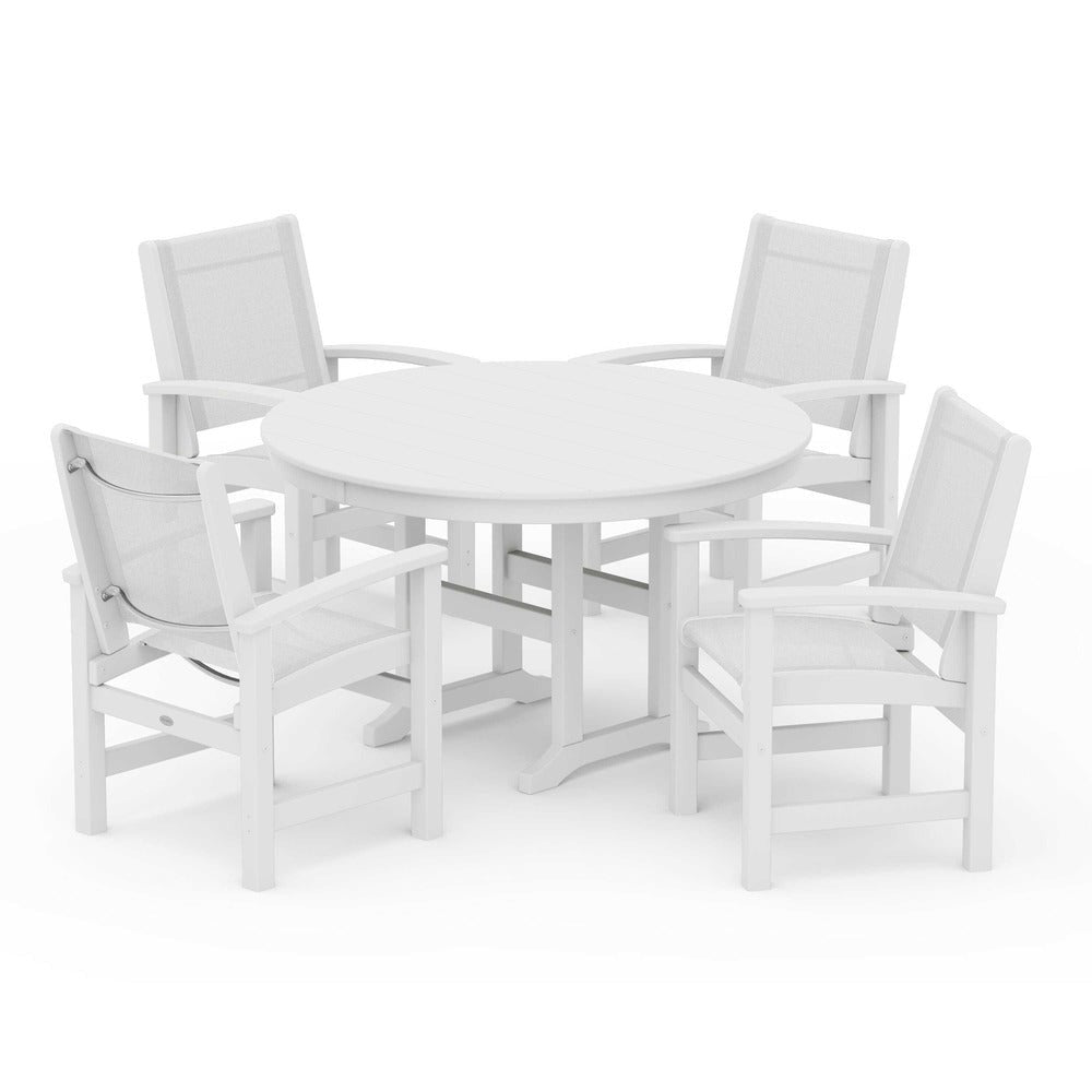 POLYWOOD® Outdoor Furniture White / White Sling POLYWOOD® Coastal 5-Piece Round Farmhouse Dining Set - PWS155