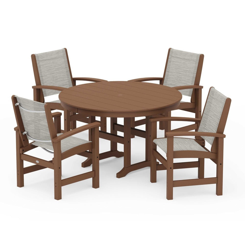 POLYWOOD® Coastal 5-Piece Round Farmhouse Dining Set - PWS155 Outdoor Furniture POLYWOOD®
