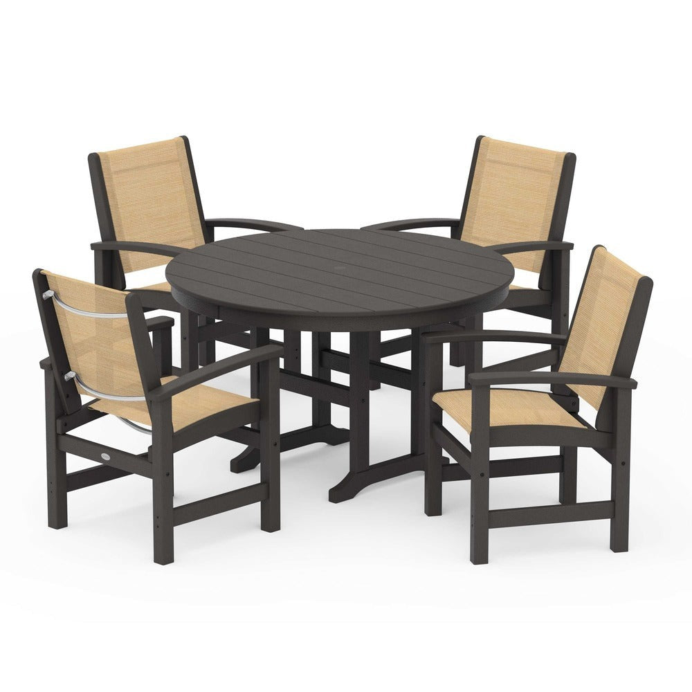 POLYWOOD® Coastal 5-Piece Round Farmhouse Dining Set - PWS155
