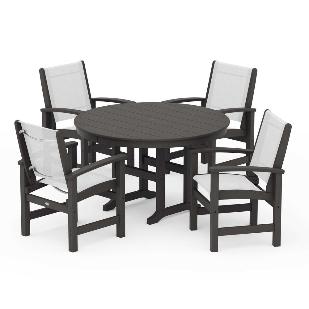 POLYWOOD® Coastal 5-Piece Round Farmhouse Dining Set - PWS155 Outdoor Furniture POLYWOOD®