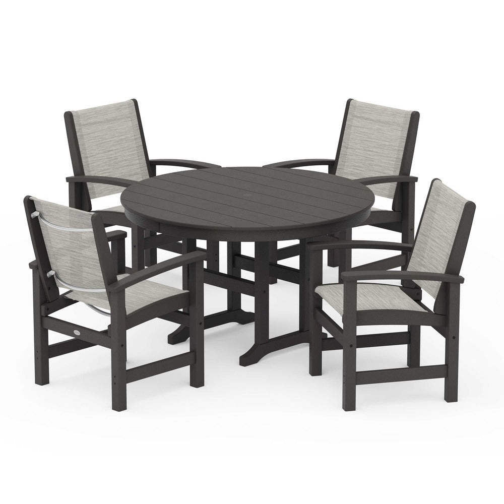 POLYWOOD® Outdoor Furniture POLYWOOD® Coastal 5-Piece Round Farmhouse Dining Set - PWS155