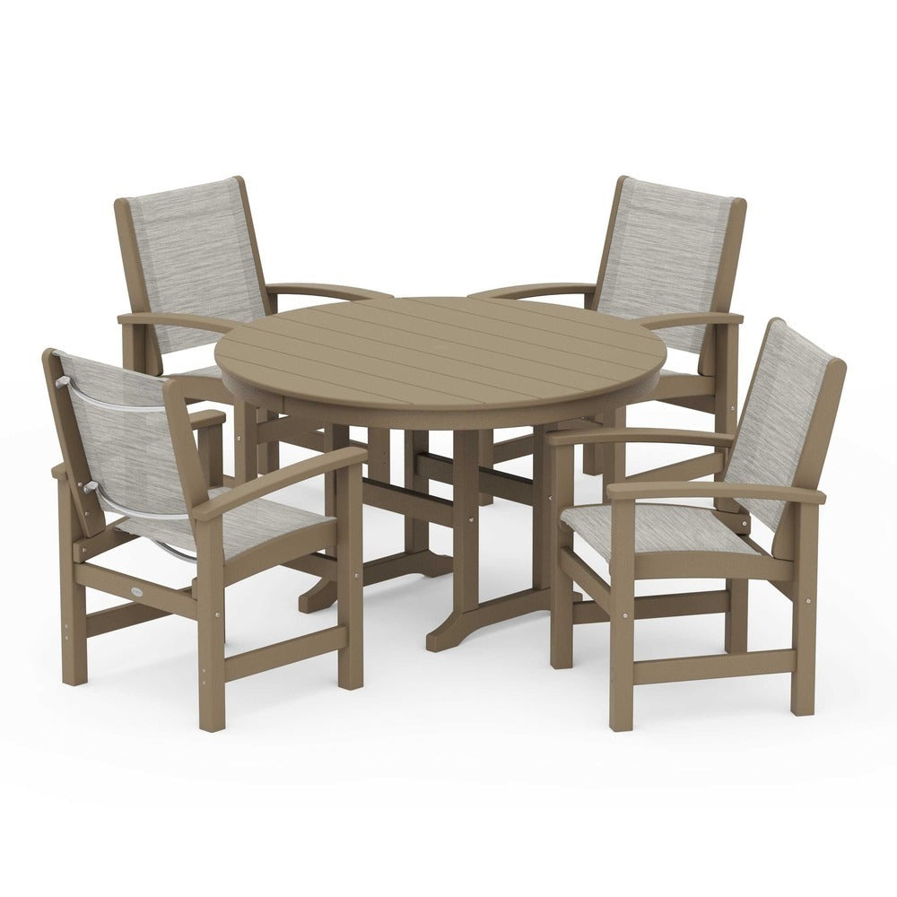 POLYWOOD® Outdoor Furniture POLYWOOD® Coastal 5-Piece Round Farmhouse Dining Set - PWS155