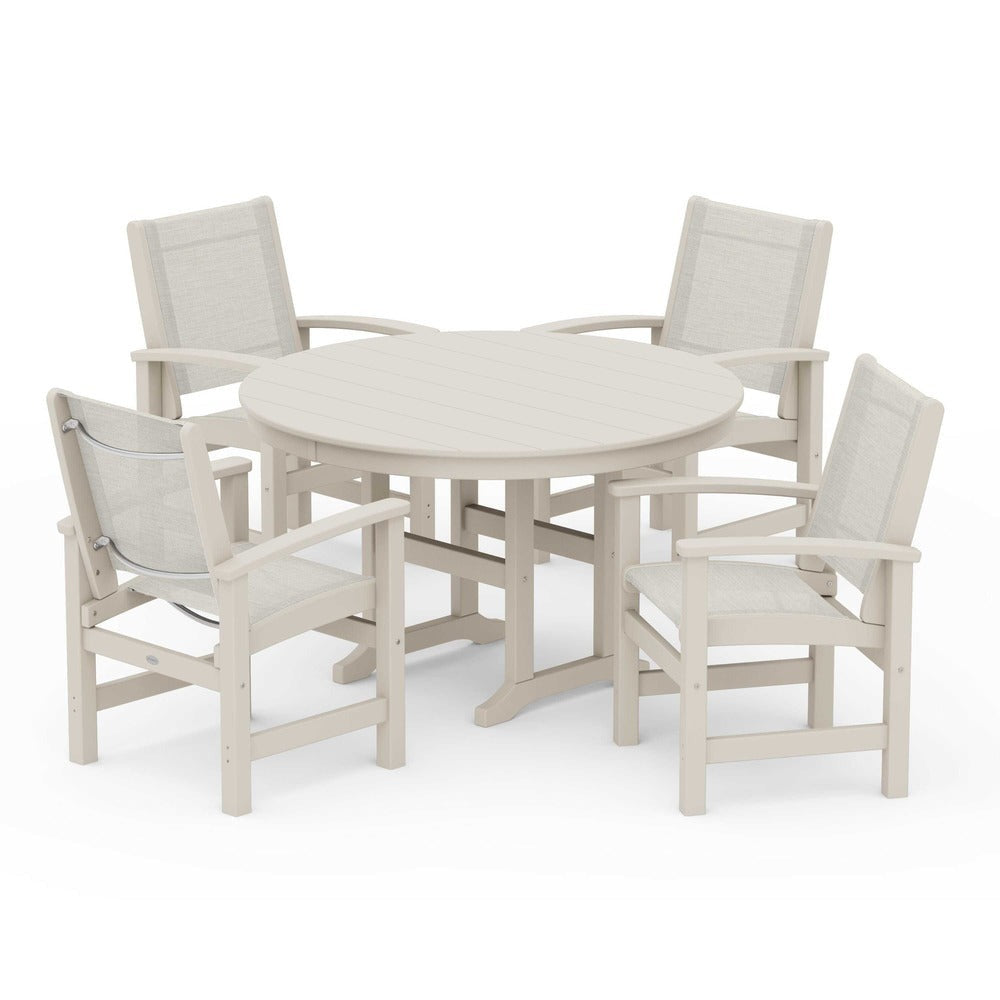 POLYWOOD® Coastal 5-Piece Round Farmhouse Dining Set - PWS155 Outdoor Furniture POLYWOOD®