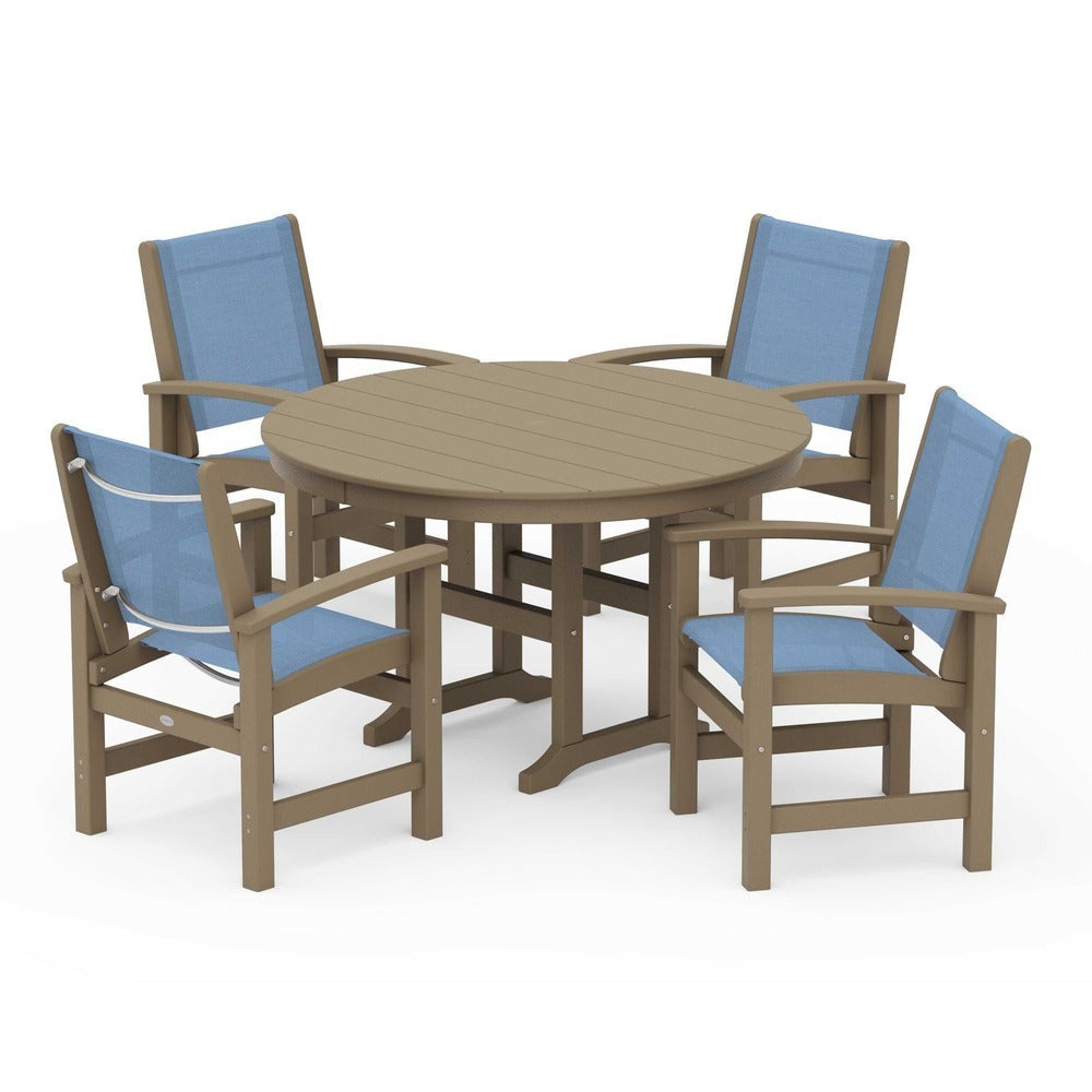 POLYWOOD® Coastal 5-Piece Round Farmhouse Dining Set - PWS155