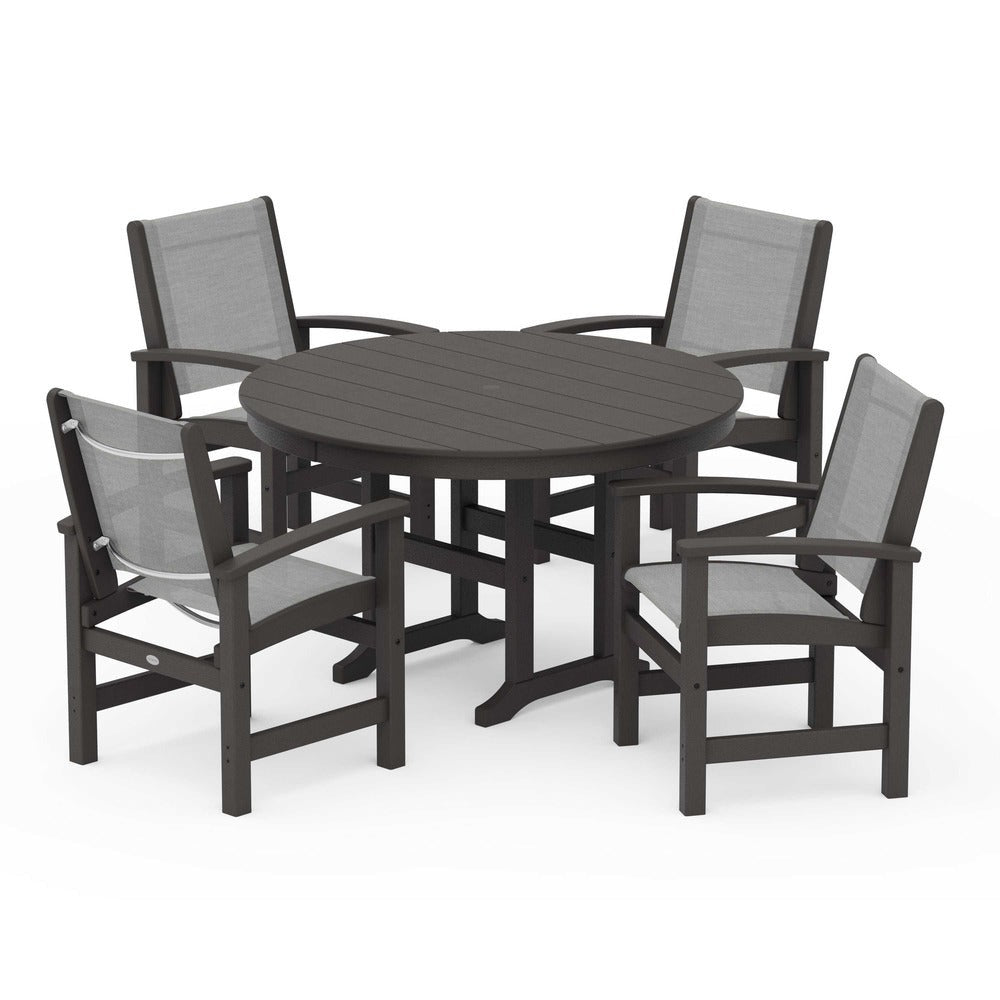 POLYWOOD® Outdoor Furniture POLYWOOD® Coastal 5-Piece Round Farmhouse Dining Set - PWS155