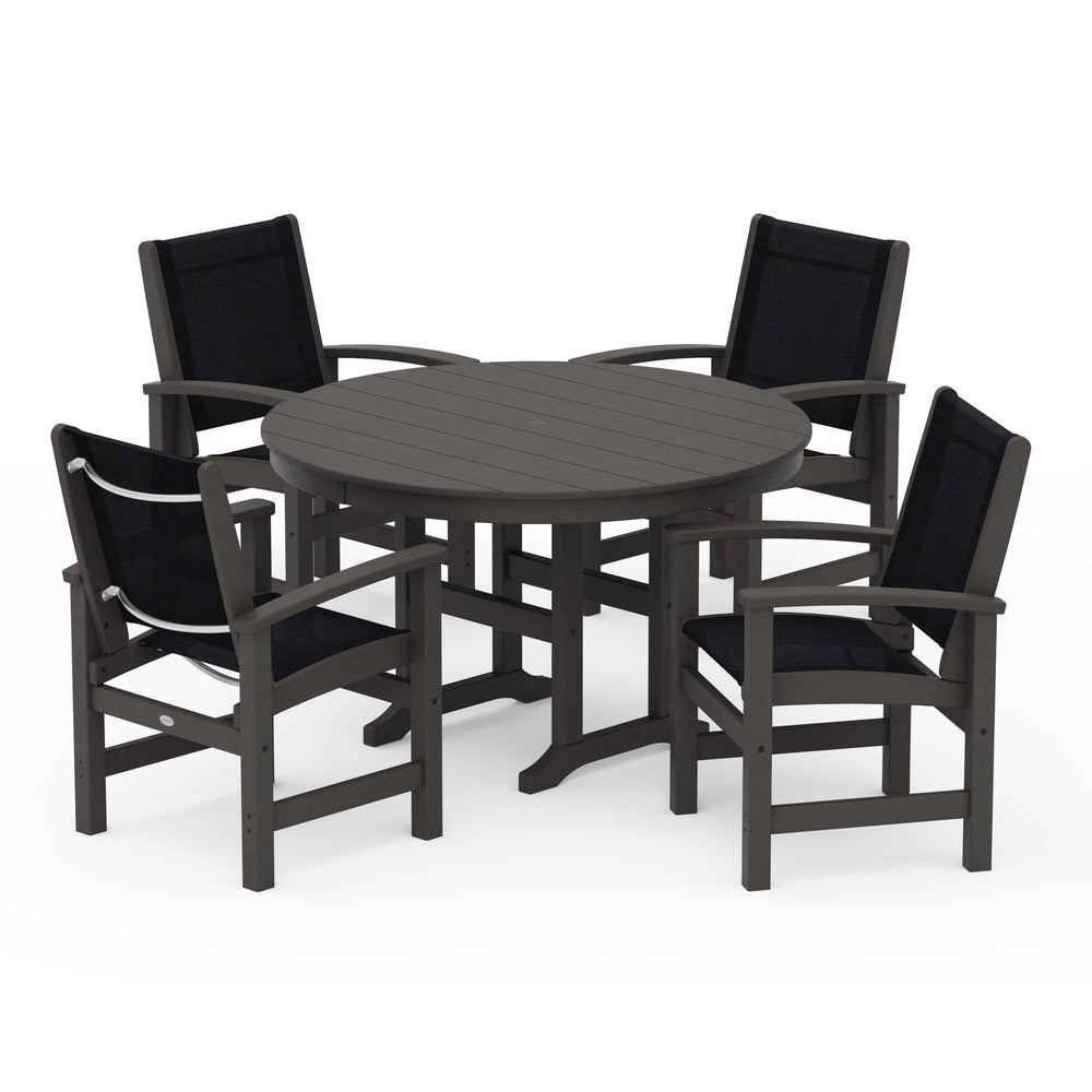 POLYWOOD® Outdoor Furniture POLYWOOD® Coastal 5-Piece Round Farmhouse Dining Set - PWS155
