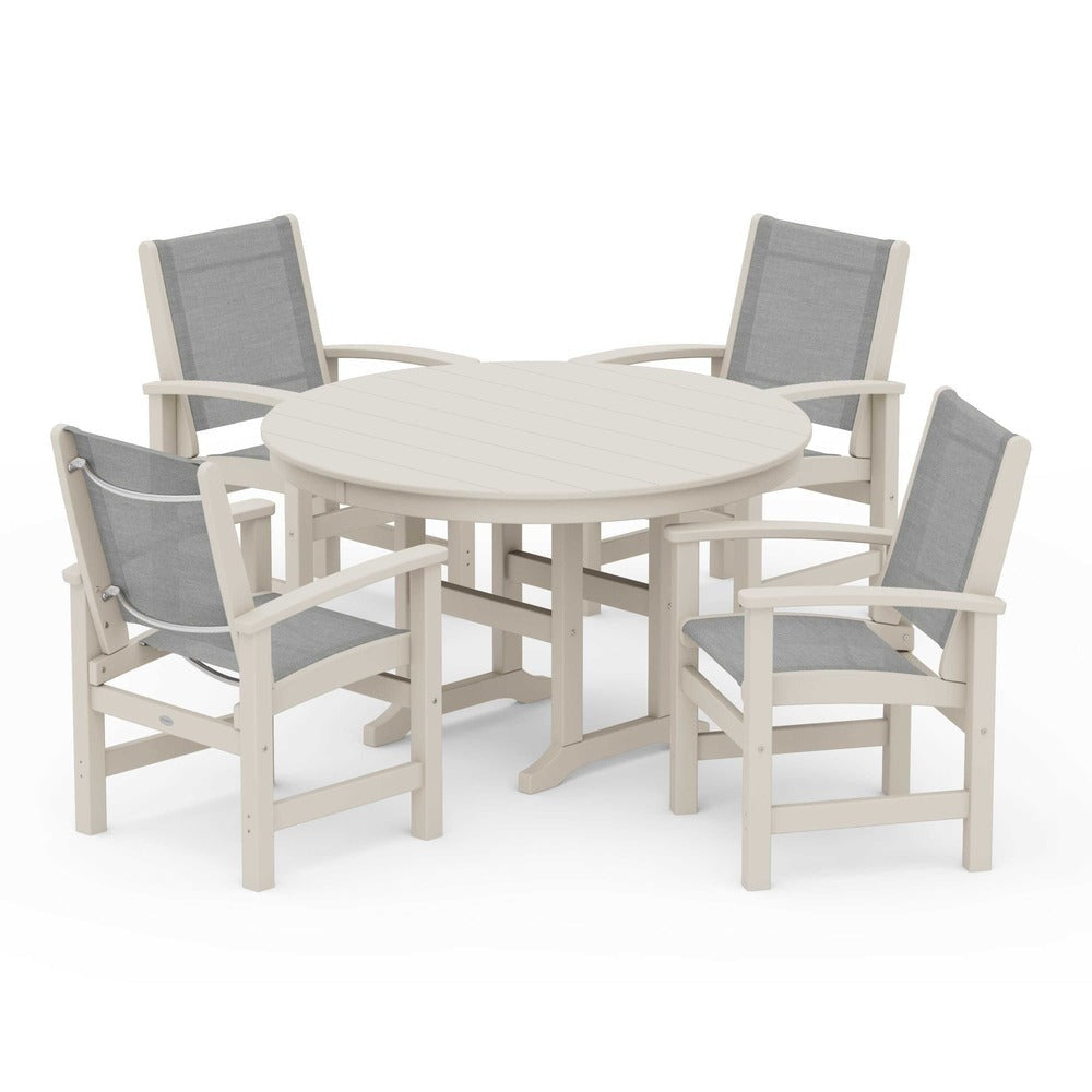 POLYWOOD® Coastal 5-Piece Round Farmhouse Dining Set - PWS155