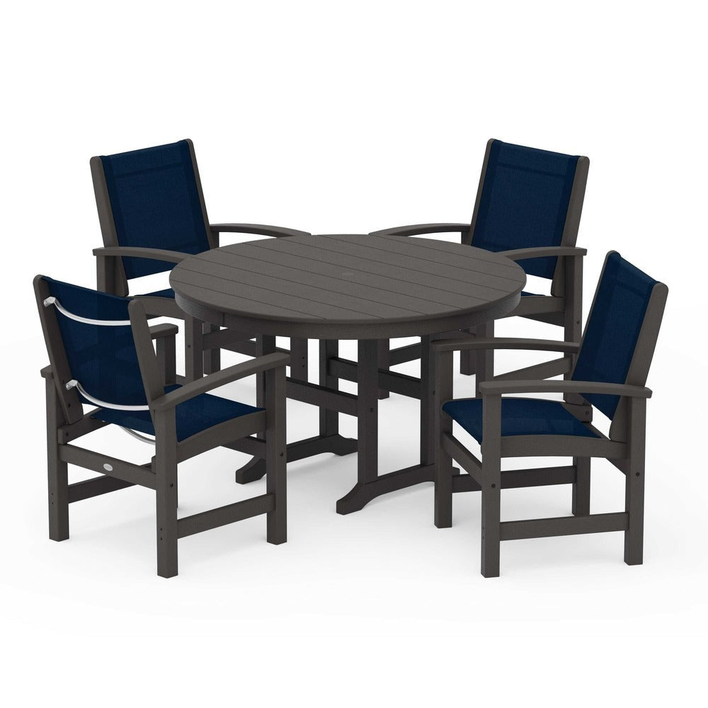 POLYWOOD® Outdoor Furniture POLYWOOD® Coastal 5-Piece Round Farmhouse Dining Set - PWS155