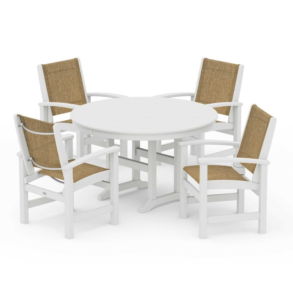 POLYWOOD® Outdoor Furniture POLYWOOD® Coastal 5-Piece Round Farmhouse Dining Set - PWS155