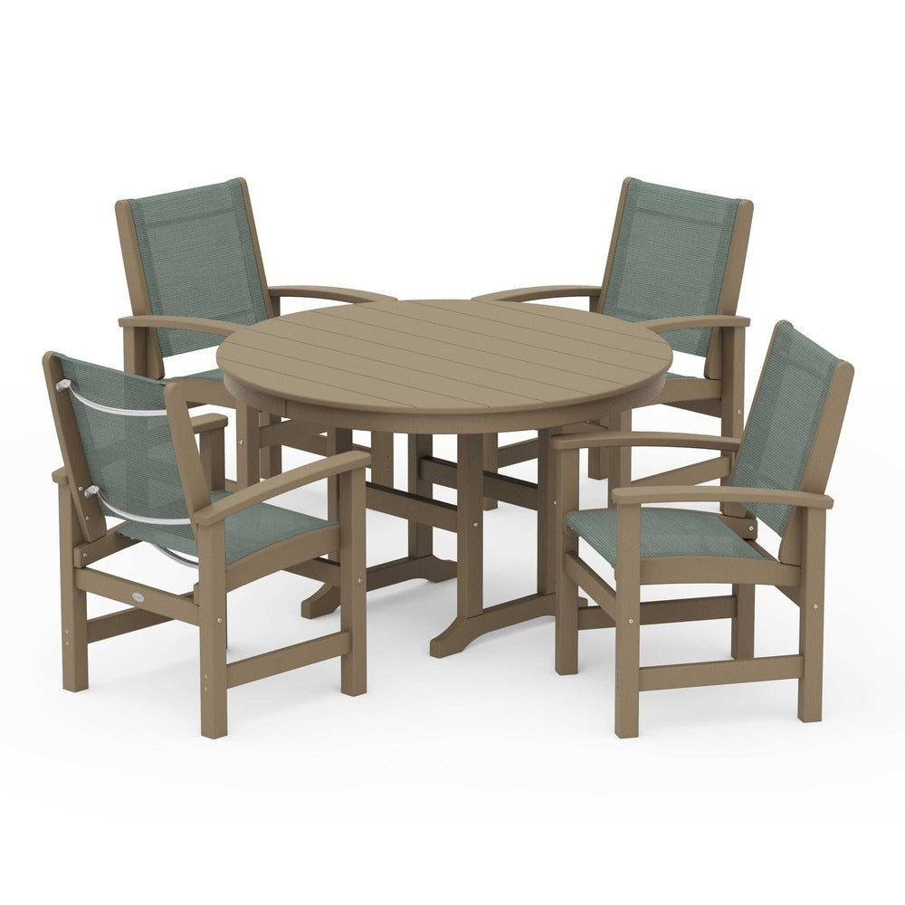 POLYWOOD® Outdoor Furniture POLYWOOD® Coastal 5-Piece Round Farmhouse Dining Set - PWS155