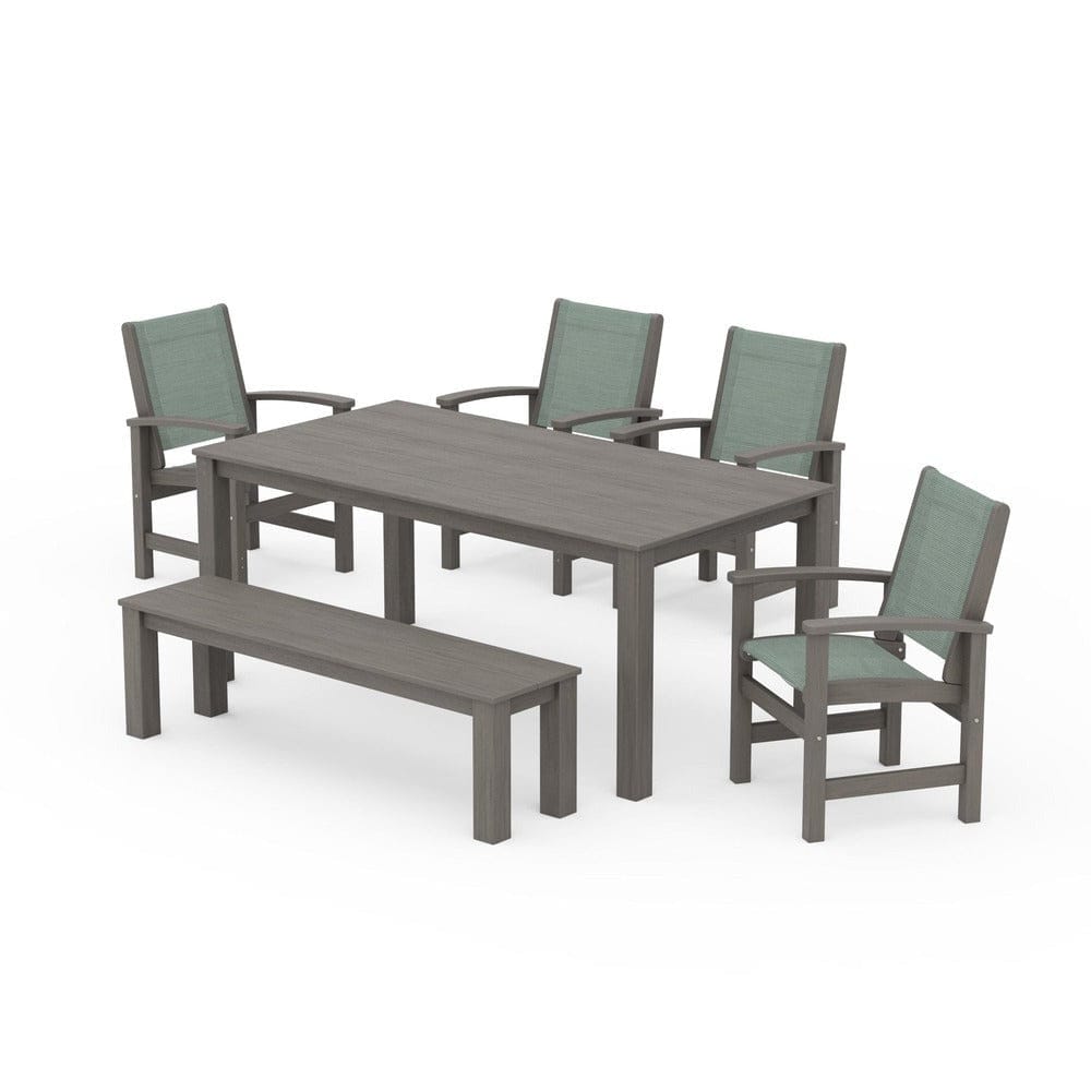 POLYWOOD® Outdoor Furniture POLYWOOD® - Coastal 6-Piece Parsons Dining Set with Bench - PWS2276