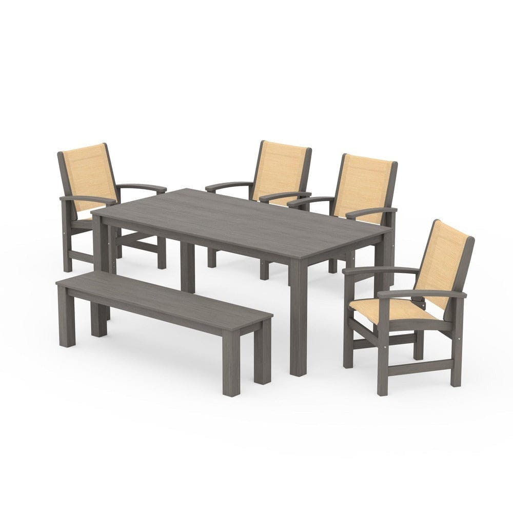 POLYWOOD® Outdoor Furniture POLYWOOD® - Coastal 6-Piece Parsons Dining Set with Bench - PWS2276