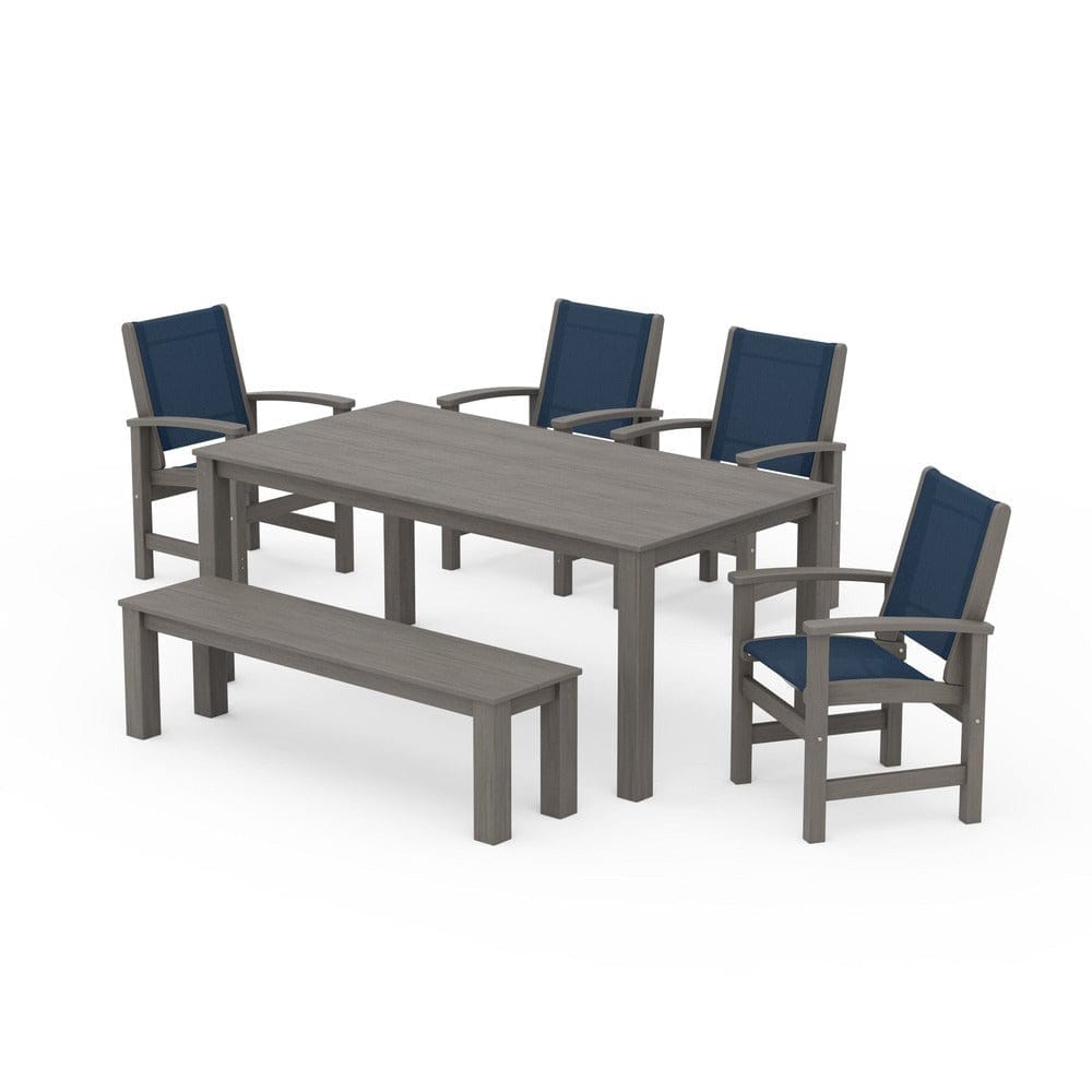 POLYWOOD® Outdoor Furniture POLYWOOD® - Coastal 6-Piece Parsons Dining Set with Bench - PWS2276