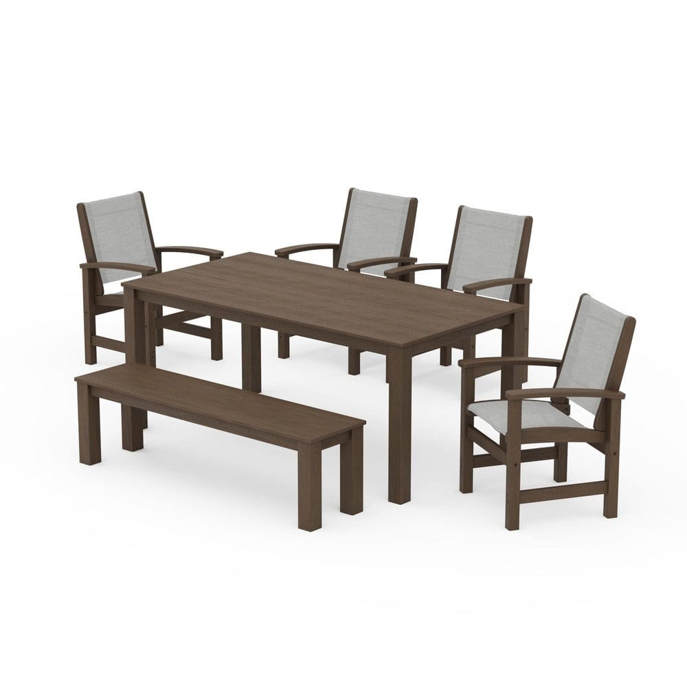 POLYWOOD® Outdoor Furniture POLYWOOD® - Coastal 6-Piece Parsons Dining Set with Bench - PWS2276