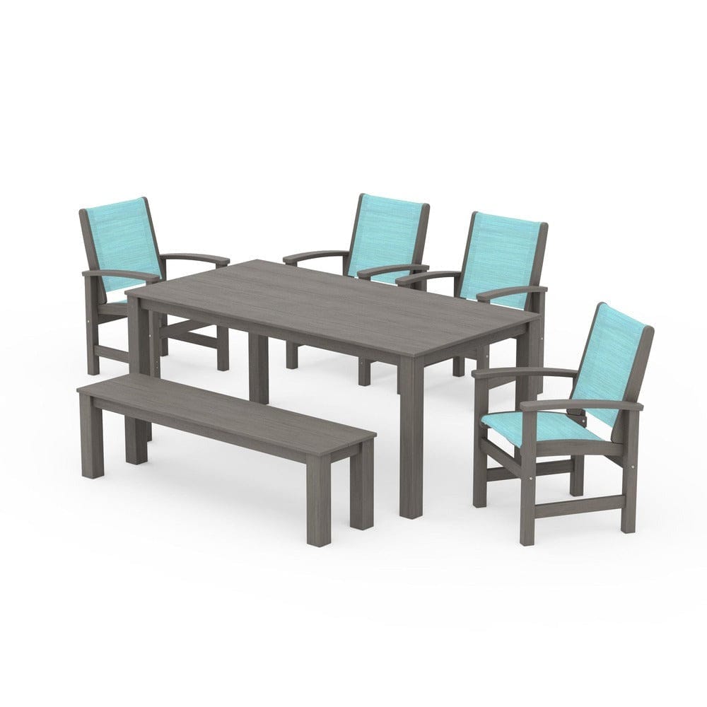 POLYWOOD® Outdoor Furniture POLYWOOD® - Coastal 6-Piece Parsons Dining Set with Bench - PWS2276