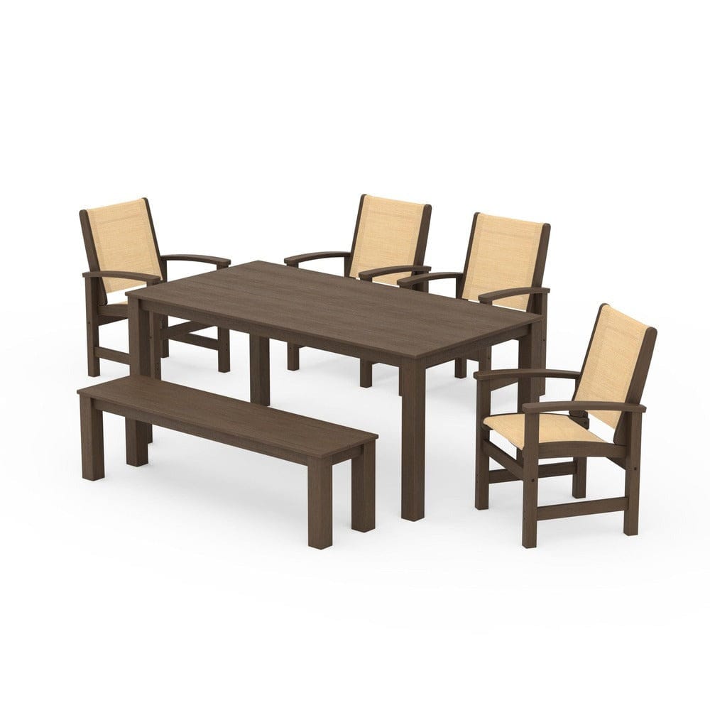 POLYWOOD® Outdoor Furniture POLYWOOD® - Coastal 6-Piece Parsons Dining Set with Bench - PWS2276